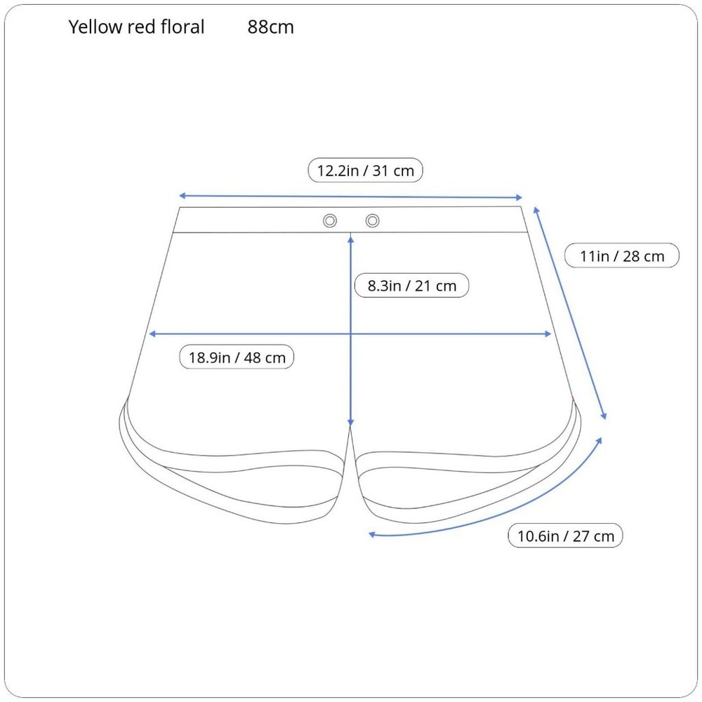 Women's Board Shorts Elastic Waist Yellow Floral Pockets White Trim - Picture 2 of 6